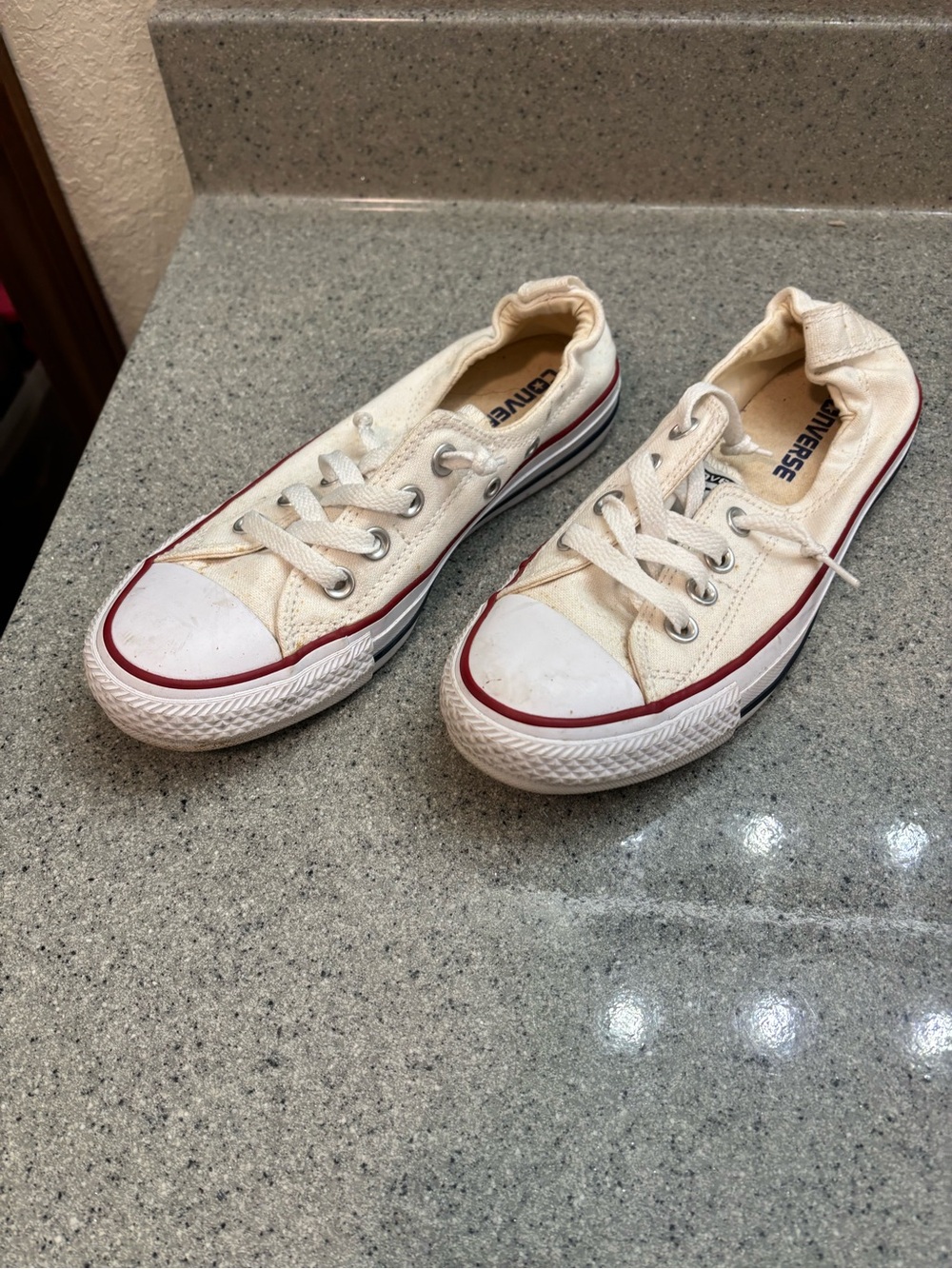 Converse women’s Low Top Canvas Sneakers - White with Red Trim